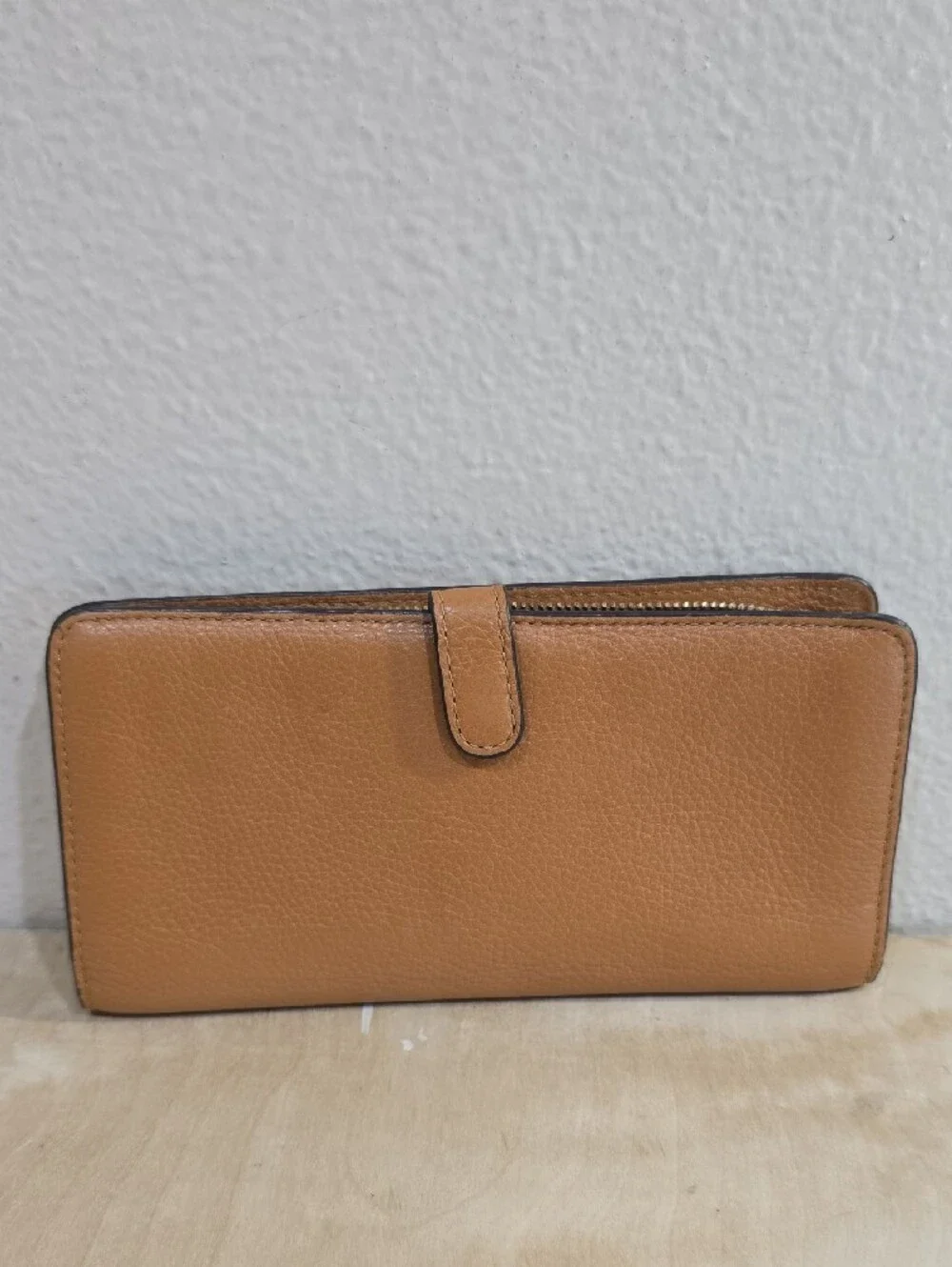 Coach Pebble Leather Zip Wallet in Tan
